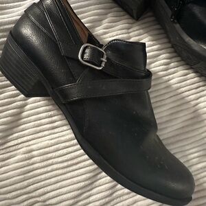 Black Leather Ankle Boots with Buckle